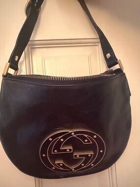 Gucci Black Leather Hobo with Gold Double G Hardware